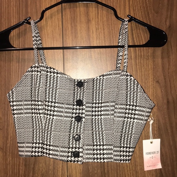Forever 21 Tops - NWT Forever 21 Glen Plaid Crop Top Button Up